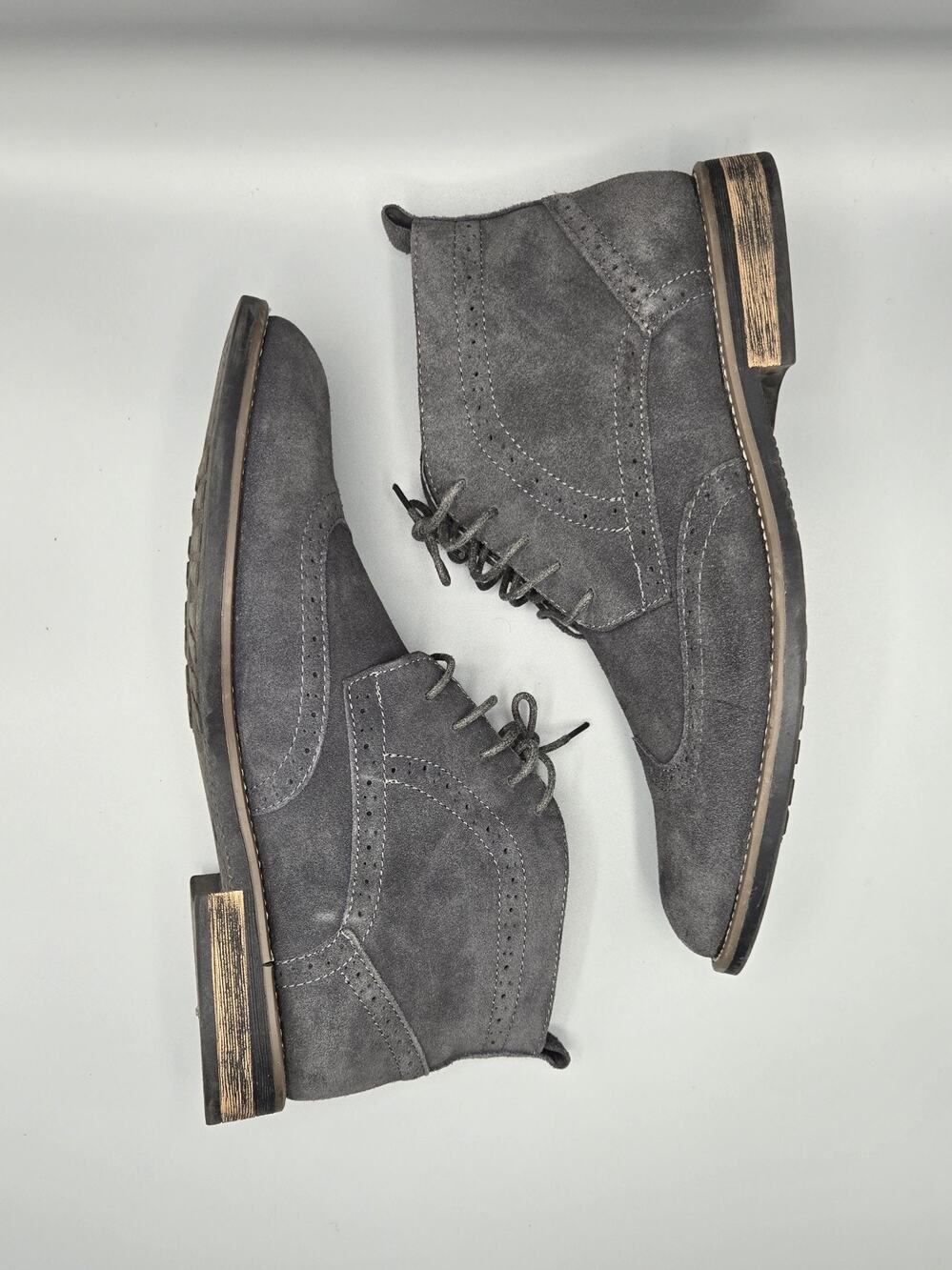 Bruno Marc Mens Grey Suede Wingtip Chukka Boots Lace Up Ankle Boots
